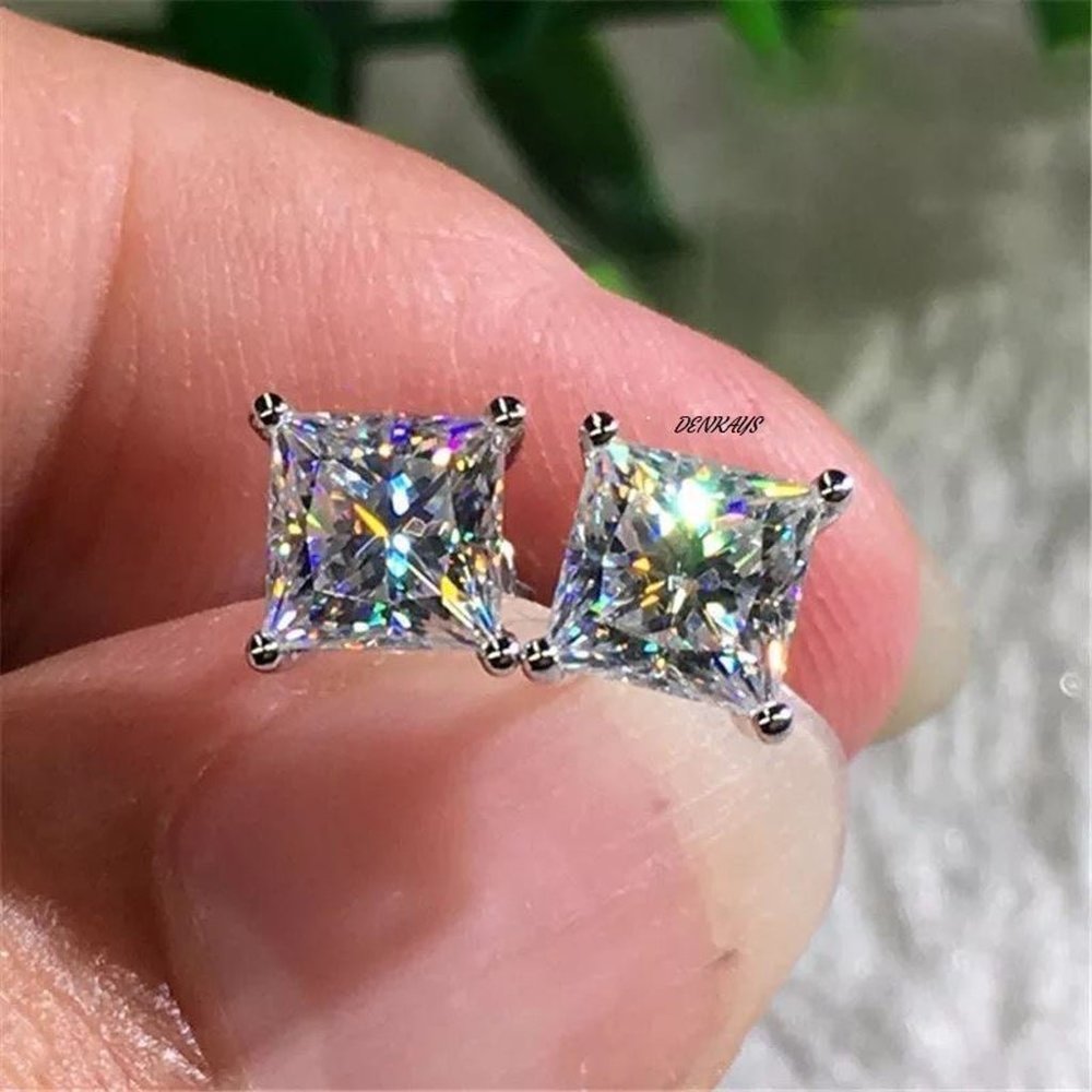 925/18k WHITE SAPPHIRE PRINCESS CUT EARRINGS